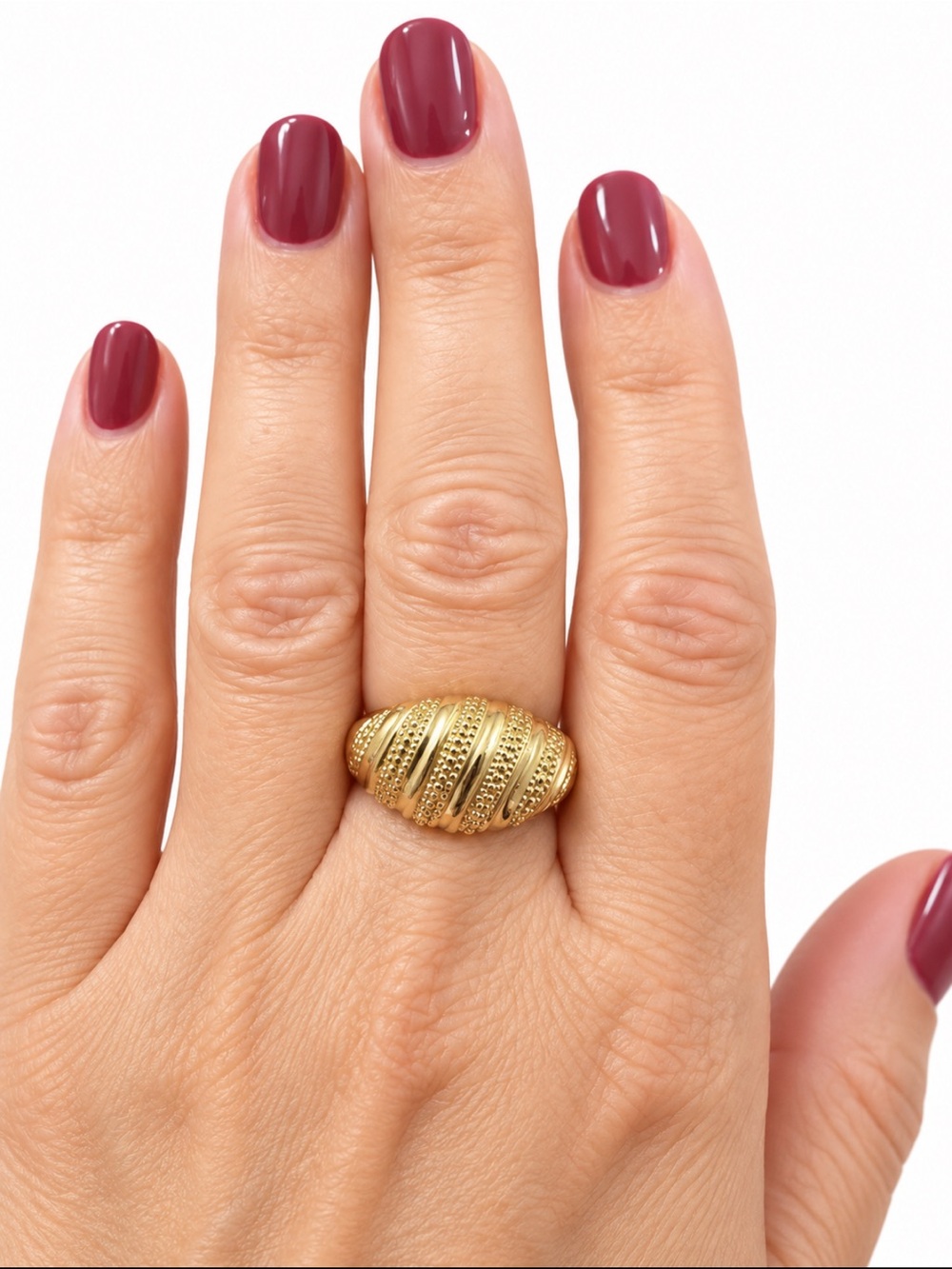 18KT GE Gold Electroplated Textured Dome Statement Ring Size 6.5